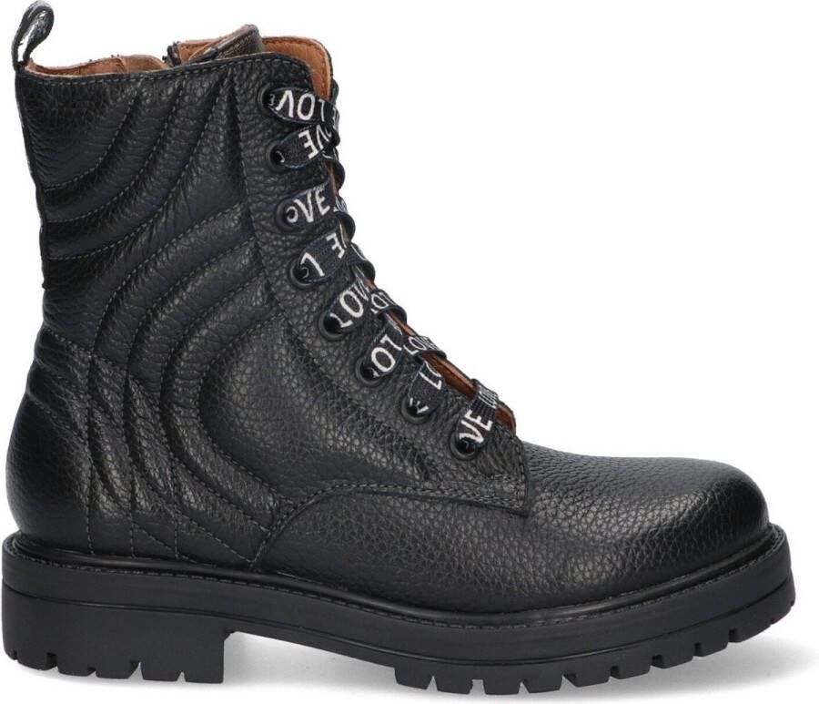 Braqeez 423785-589 Meisjes Veterboots Zwart Grijs Leer Veters - Foto 1