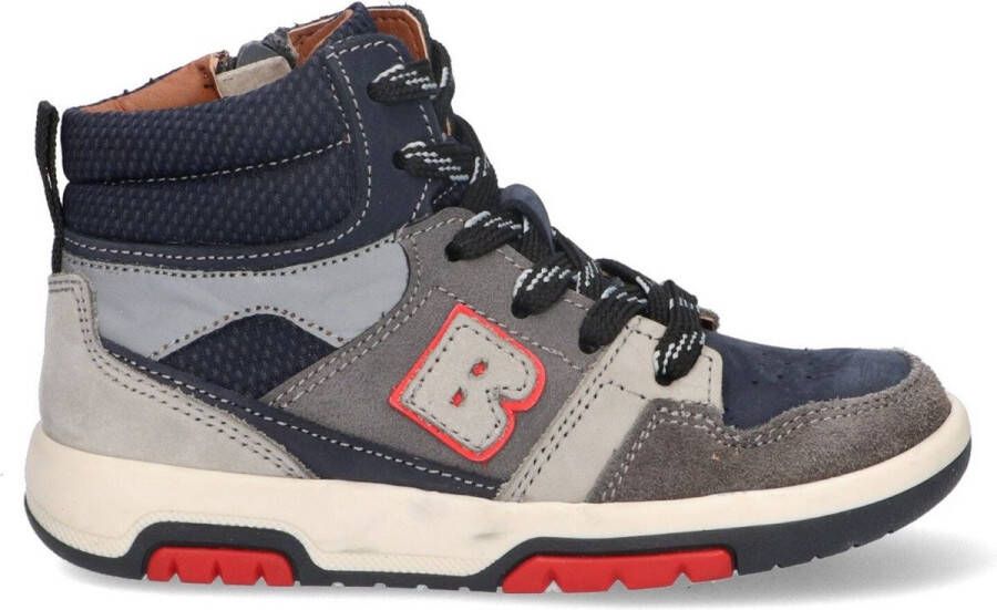 Braqeez 423855-429 Jongens Hoge Sneakers Blauw Grijs Rood Nubuck Veters