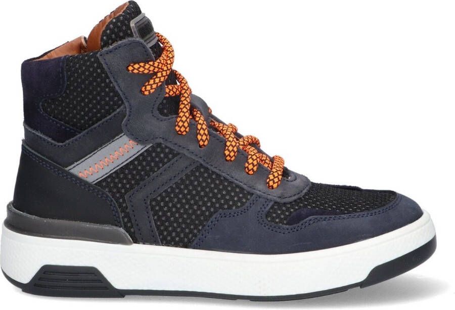 Braqeez 423944-529 Jongens Hoge Sneakers Blauw Oranje Blauw Nubuck Veters