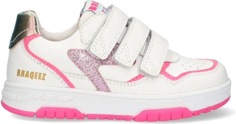 Braqeez 424251-500 Meisjes Lage Sneakers Wit Roze Multicolor Leer Klittenband