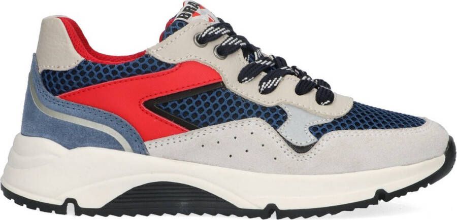 Braqeez 424260-402 Jongens Lage Sneakers Grijs Blauw Rood Nubuck Veters