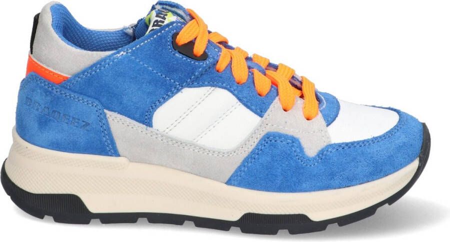 Braqeez 424263-423 Jongens Lage Sneakers Blauw Wit Oranje Grijs Suède Imitatieleer Veters