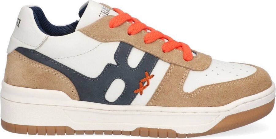 Braqeez 424471-406 Jongens Lage Sneakers Beige Wit Blauw Nubuck Veters