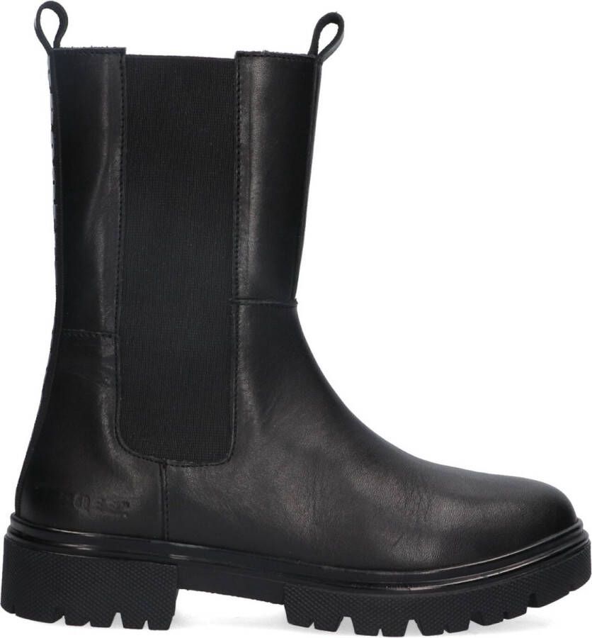 Braqeez 424563-589 Meisjes Chelsea Boots Zwart Leer Elastiek Met Rits