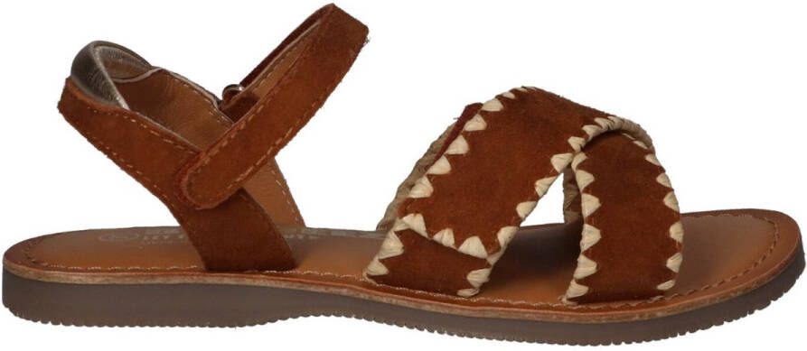 Braqeez 425014-413 Meisjes Platte Sandalen Cognac Leer Klittenband