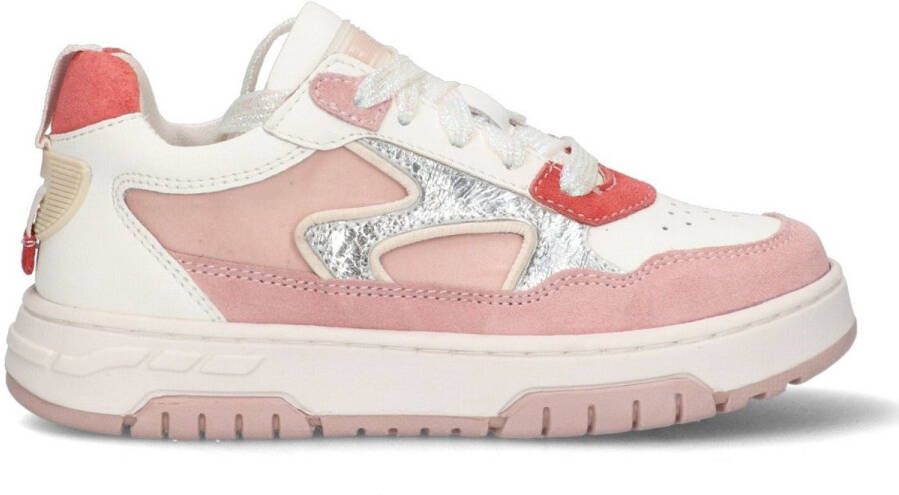 Braqeez 425248-470 Meisjes Lage Sneakers Roze Wit Leer Veters