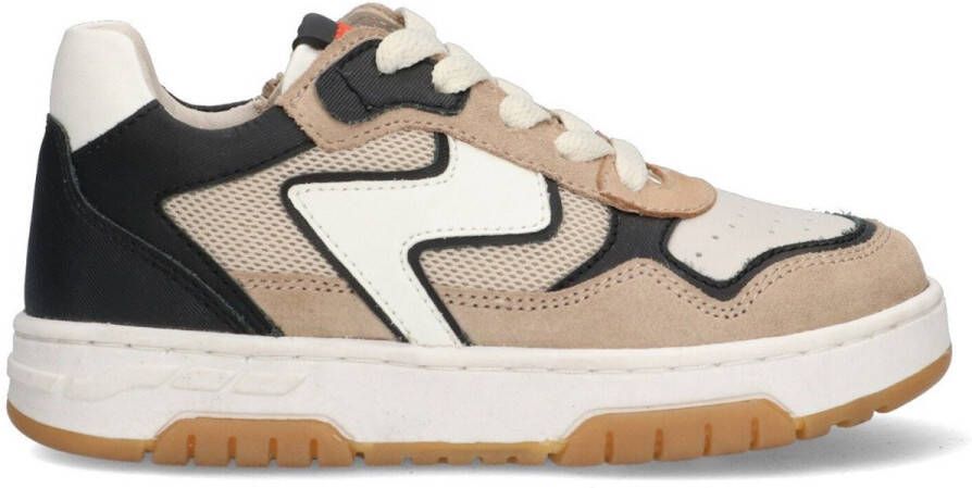 Braqeez 425249-408 Jongens Lage Sneakers Beige Wit Zwart Nubuck Veters