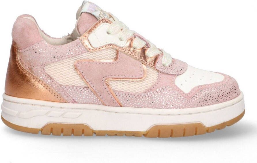 Braqeez 425249-991 Meisjes Lage Sneakers Roze Nubuck Veters