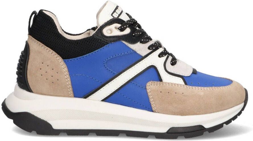 Braqeez 425251-423 Jongens Lage Sneakers Blauw Beige Wit Leer Veters