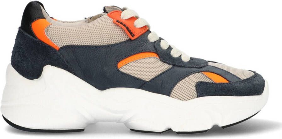 Braqeez 425280-420 Jongens Lage Sneakers Blauw Oranje Beige Leer Veters