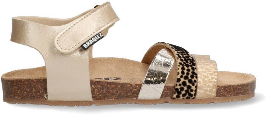 Braqeez 425410-794 Meisjes Platte Sandalen Goud Leer Klittenband