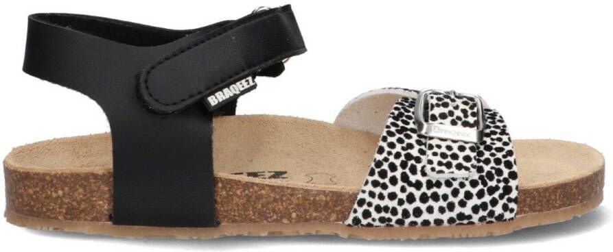 Braqeez 425412-789 Meisjes Platte Sandalen Zwart Leer Klittenband