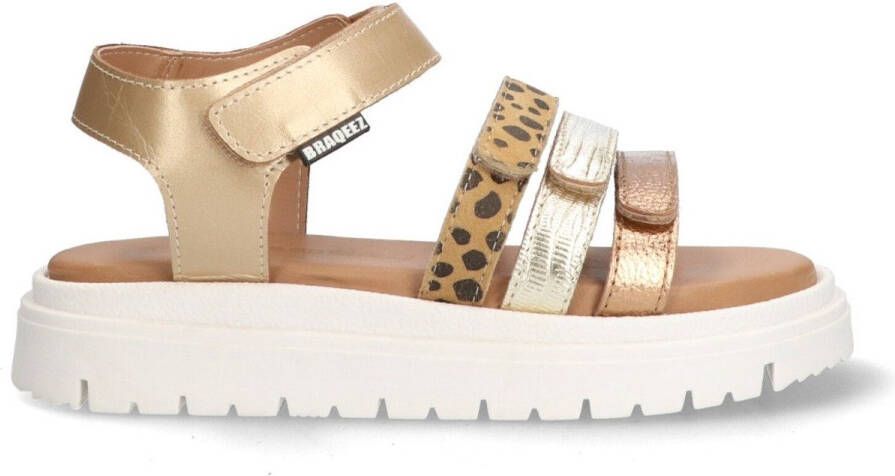 Braqeez 425420-737 Meisjes Platte Sandalen Goud Leer Klittenband