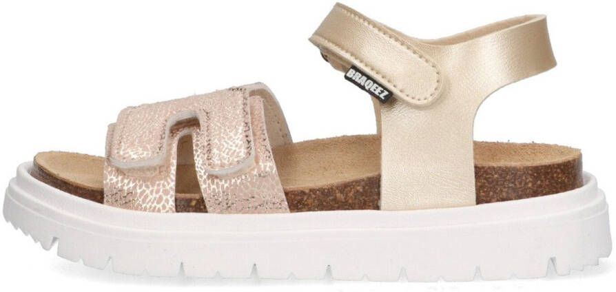 Braqeez 425421-794 Meisjes Platte Sandalen Goud Leer Klittenband