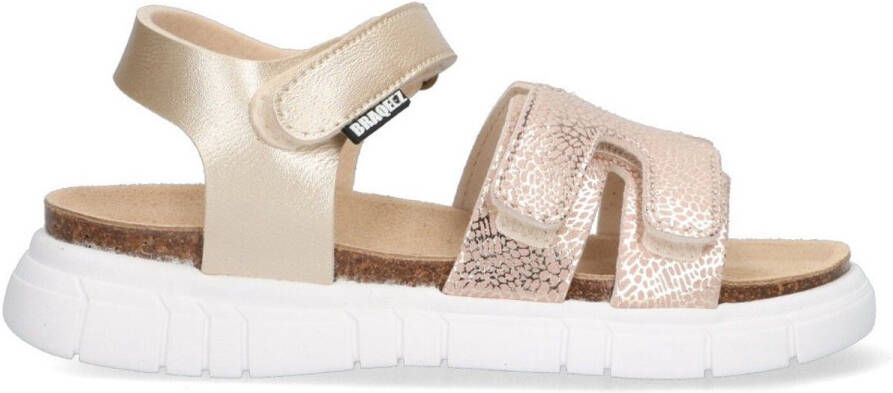 Braqeez 425421-794 Meisjes Platte Sandalen Goud Leer Klittenband