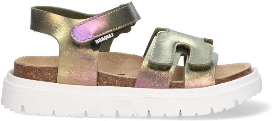 Braqeez 425421-798 Meisjes Platte Sandalen Multicolor Leer Klittenband