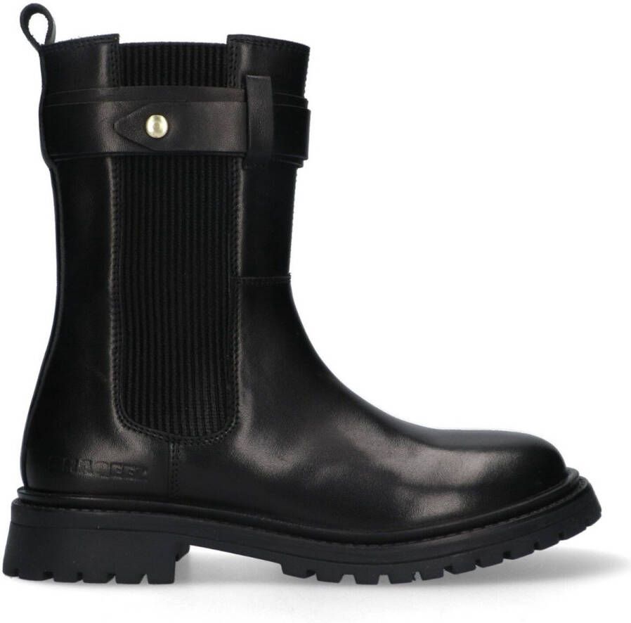 Braqeez 425557-589 Meisjes Chelsea Boots Zwart Leer Ritssluiting