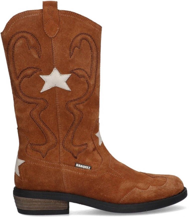 Braqeez 425739-432 Meisjes Cowboyboots Cognac Suède Ritssluiting