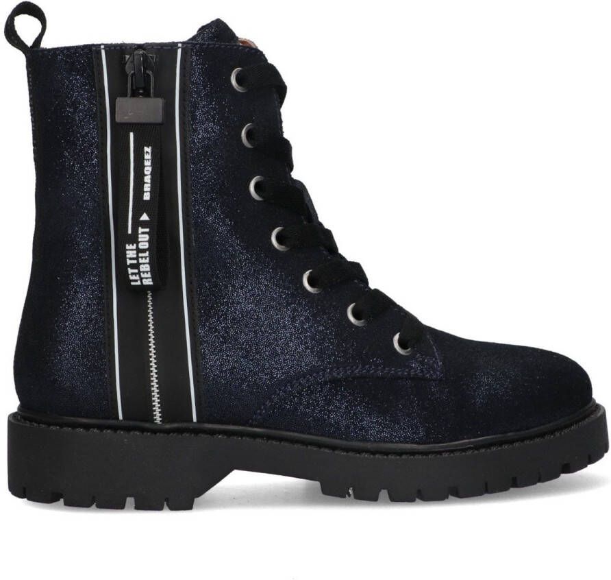 Braqeez 425771-928 Meisjes Biker Boots Blauw Leer Veters