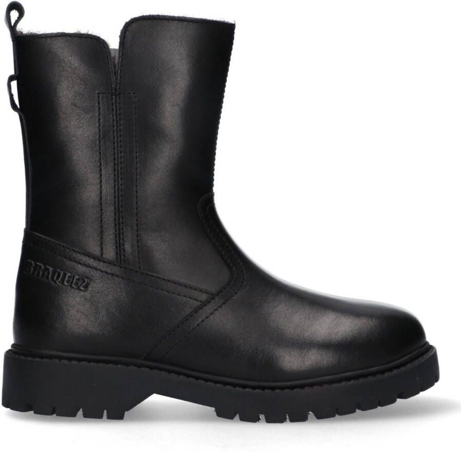 Braqeez 425772-589 Meisjes Biker Boots Zwart Leer Veters