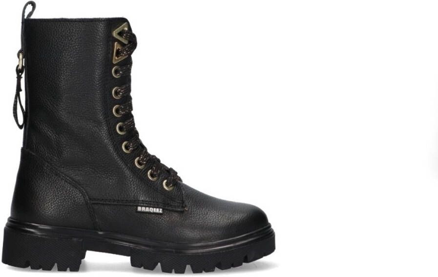 Braqeez 425784-589 Meisjes Veterboots Zwart Leer Veters