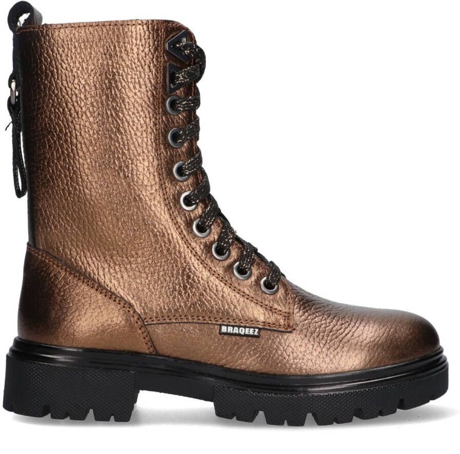 Braqeez 425784-997 Meisjes Veterboots Bruin Leer Veters