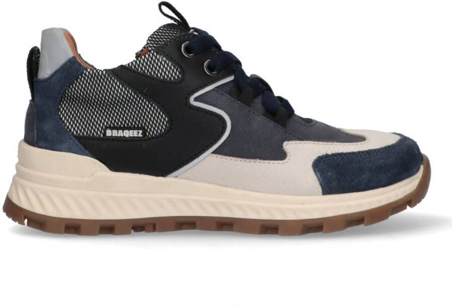 Braqeez 425931-420 Jongens Lage Sneakers Blauw Leer Veters