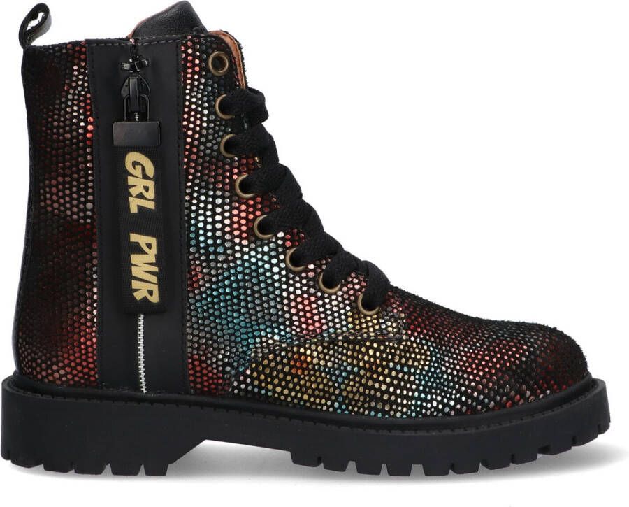 Braqeez Belle Boot Meisjes Biker Boots Multi Leer Veters