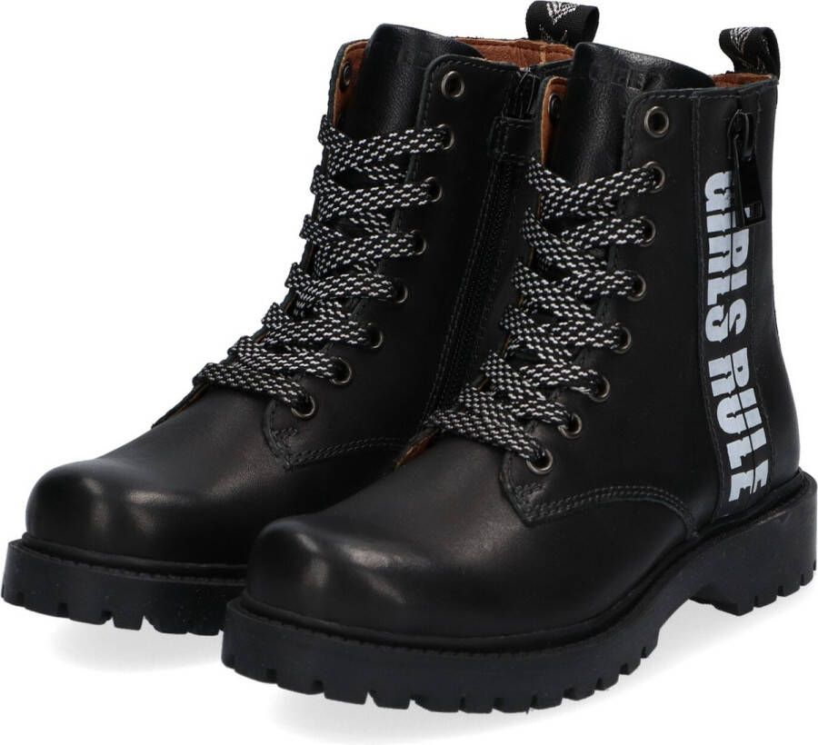 Braqeez 421773 489 Meisjes Biker Boots Zwart Leer Veters - Foto 8
