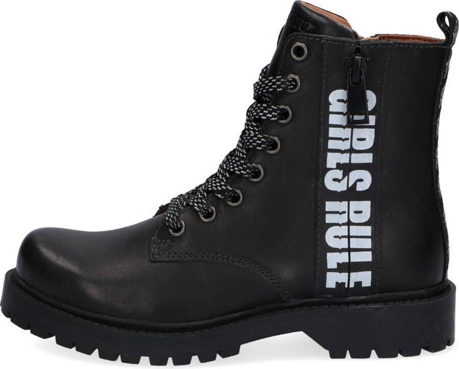 Braqeez 421773 489 Meisjes Biker Boots Zwart Leer Veters - Foto 9