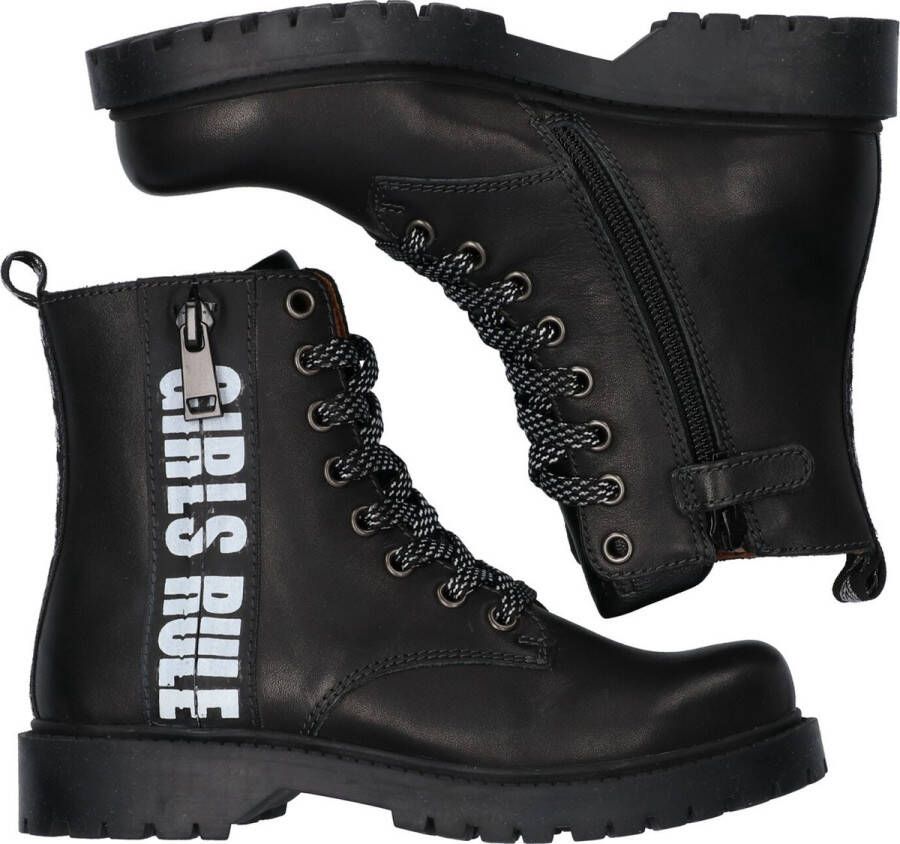 Braqeez 421773 489 Meisjes Biker Boots Zwart Leer Veters - Foto 7