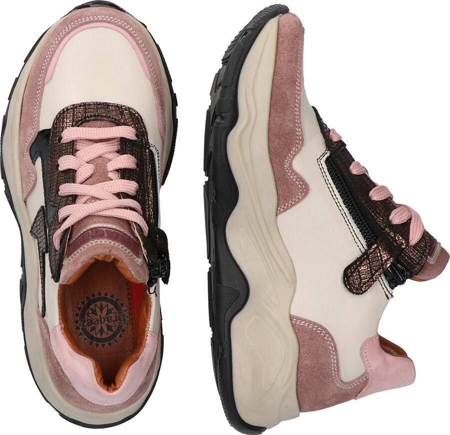 Braqeez 422760-471 Meisjes Lage Sneakers Roze Beige Leer Veters - Foto 4