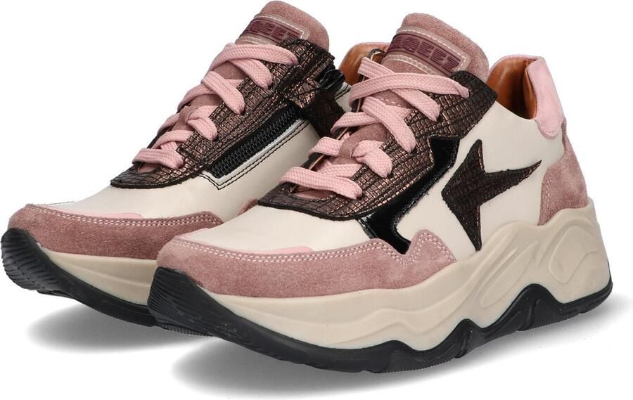 Braqeez 422760-471 Meisjes Lage Sneakers Roze Beige Leer Veters - Foto 6