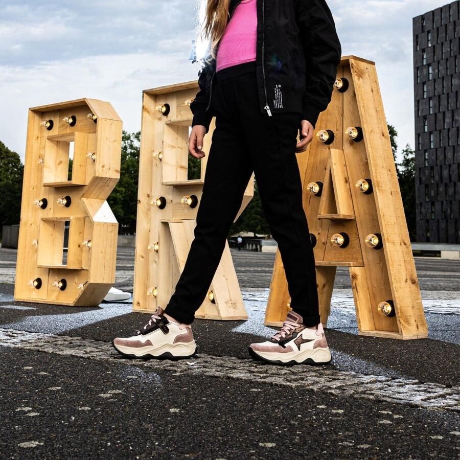 Braqeez 422760-471 Meisjes Lage Sneakers Roze Beige Leer Veters - Foto 3