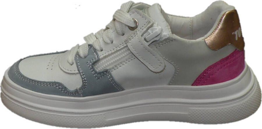 Braqeez 423111-122 Meisjes Lage Sneakers Blauw Wit Multi Groen Roze Nubuck Veters - Foto 8