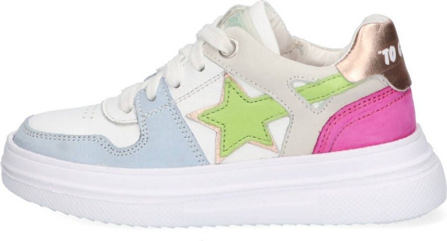 Braqeez 423111-122 Meisjes Lage Sneakers Blauw Wit Multi Groen Roze Nubuck Veters - Foto 7