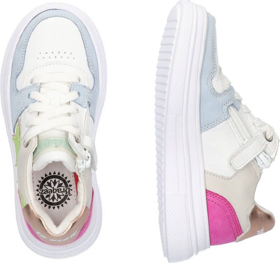Braqeez 423111-122 Meisjes Lage Sneakers Blauw Wit Multi Groen Roze Nubuck Veters - Foto 2