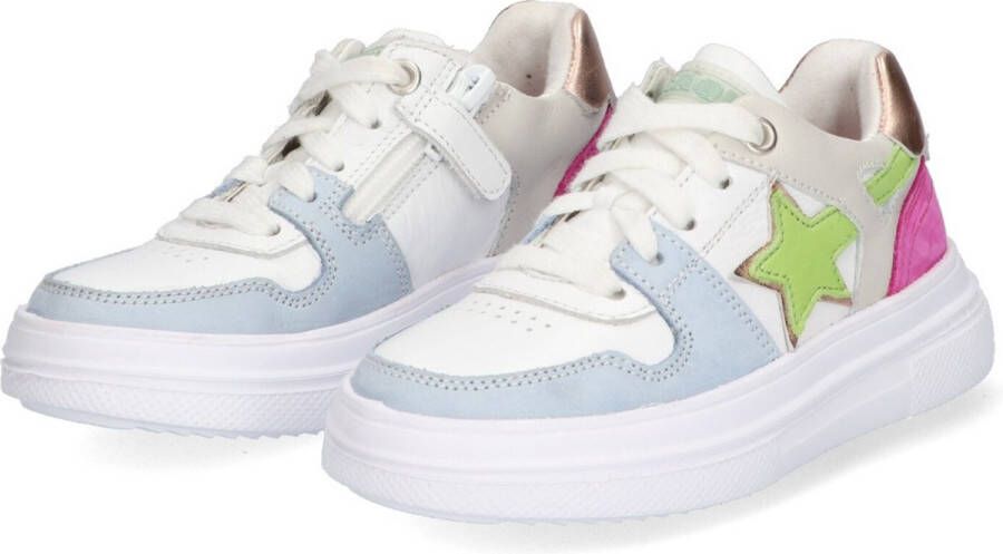 Braqeez 423111-122 Meisjes Lage Sneakers Blauw Wit Multi Groen Roze Nubuck Veters - Foto 6