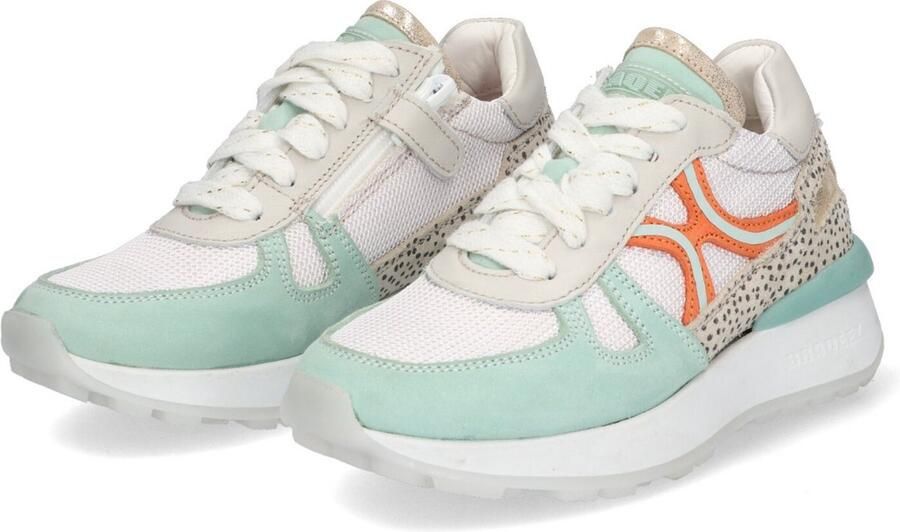 Braqeez 423272-159 Meisjes Lage Sneakers Groen Wit Oranje Print Nubuck Veters - Foto 5