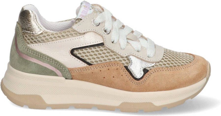 Braqeez 424260-474 Meisjes Lage Sneakers Beige Grijs Nubuck Veters