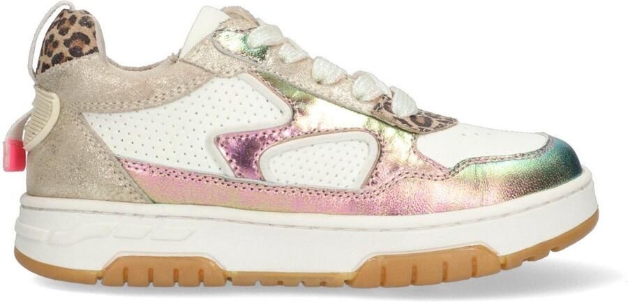 Braqeez 425248-996 Meisjes Lage Sneakers Goud Roze Wit Leer Veters
