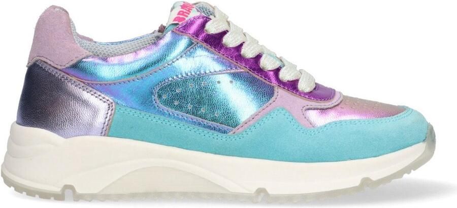 Braqeez 425266-926 Meisjes Lage Sneakers Blauw Paars Leer Veters