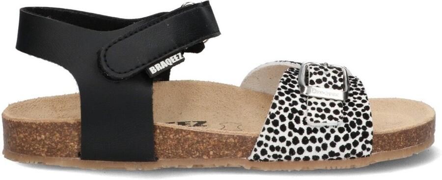 Braqeez 425412-789 Meisjes Platte Sandalen Zwart Leer Klittenband
