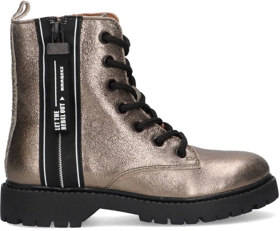 Braqeez 425771-997 Meisjes Biker Boots Bruin Leer Veters