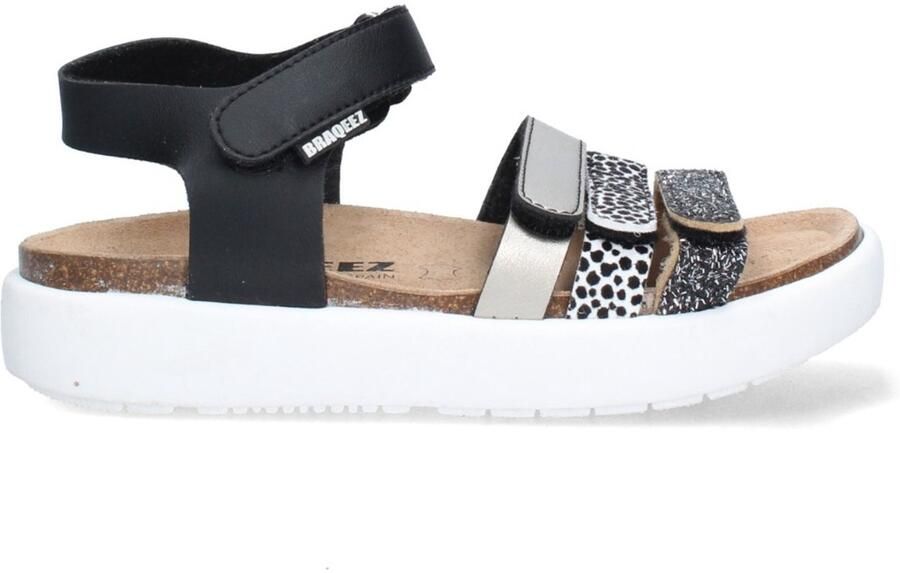 Braqeez 426420-789 Meisjes Platte Sandalen Zwart Leer Klittenband