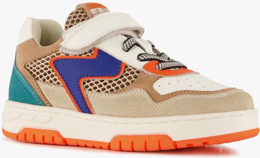 Braqeez leren jongens sneakers oranje blauw Uitneembare zool