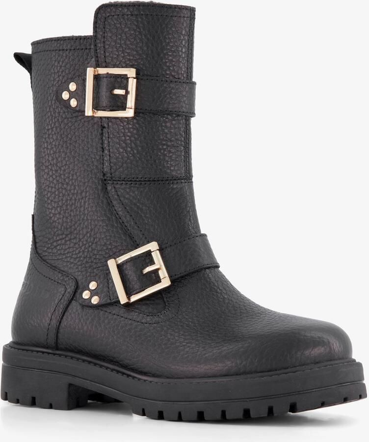 Braqeez leren meisjes biker boots met studs zwart