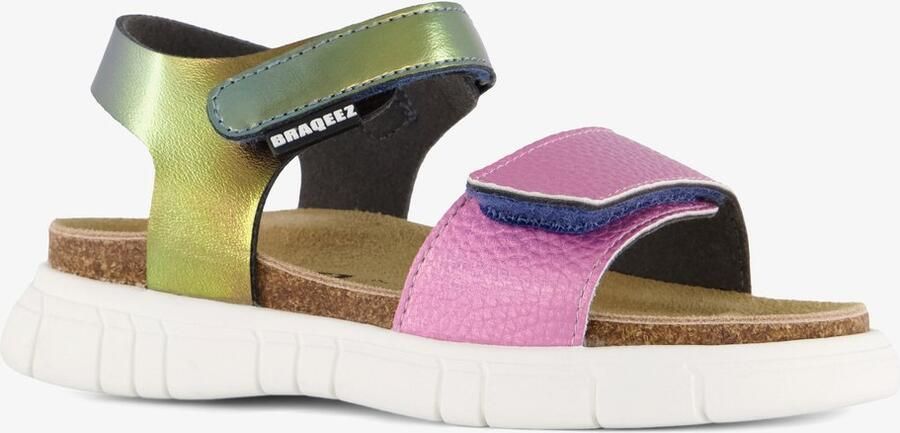 Braqeez leren meisjes sandalen metallic multicolor Roze
