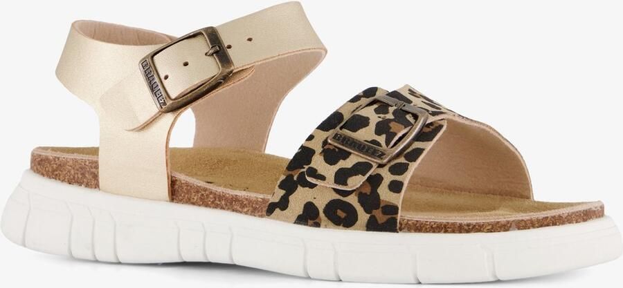 Braqeez leren meisjes sandalen panterprint goud