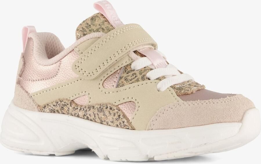 Braqeez leren meisjes sneakers beige panterprint